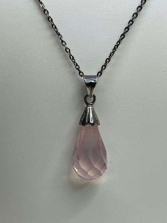 Natural Rose Quartz Briolette Sterling Silver Pendant & Necklace