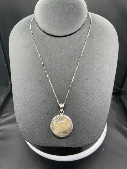 Natural Rutile Quartz Sterling Silver Pendant & Necklace