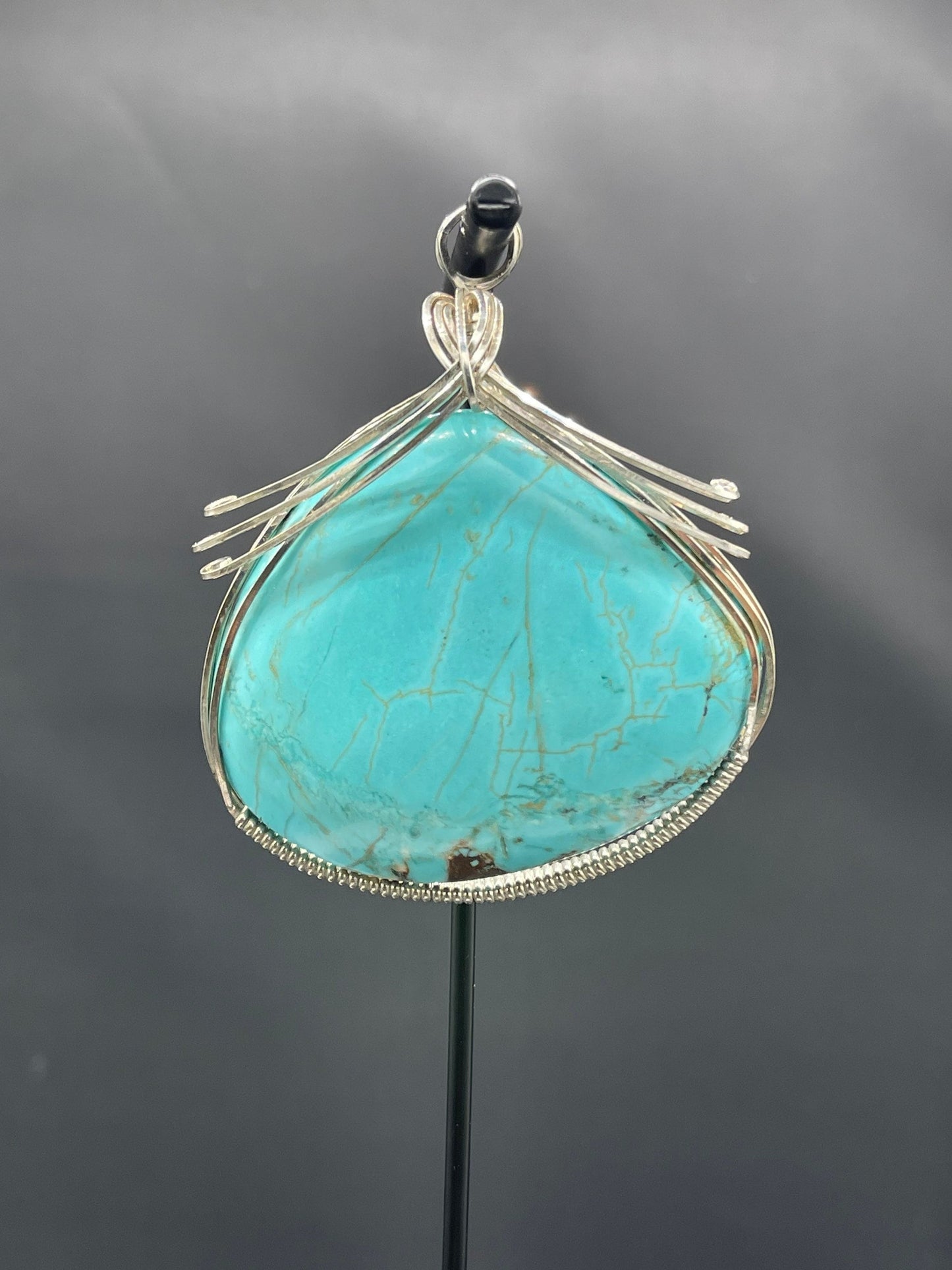 200 Carat Turquoise Sterling Silver Wire Wrapped Pendant & Necklace