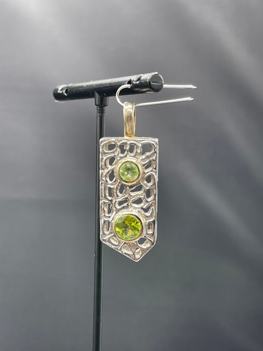 Natural Peridot 18k Gold Bezel Handmade Designer Sterling Silver Pendant