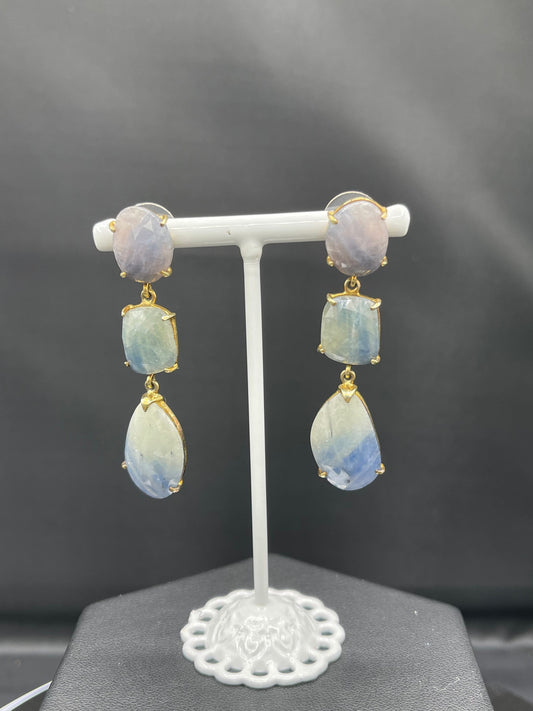 Natural Faceted Sapphire Sterling Silver Vermeil Handmade Dangle Earrings