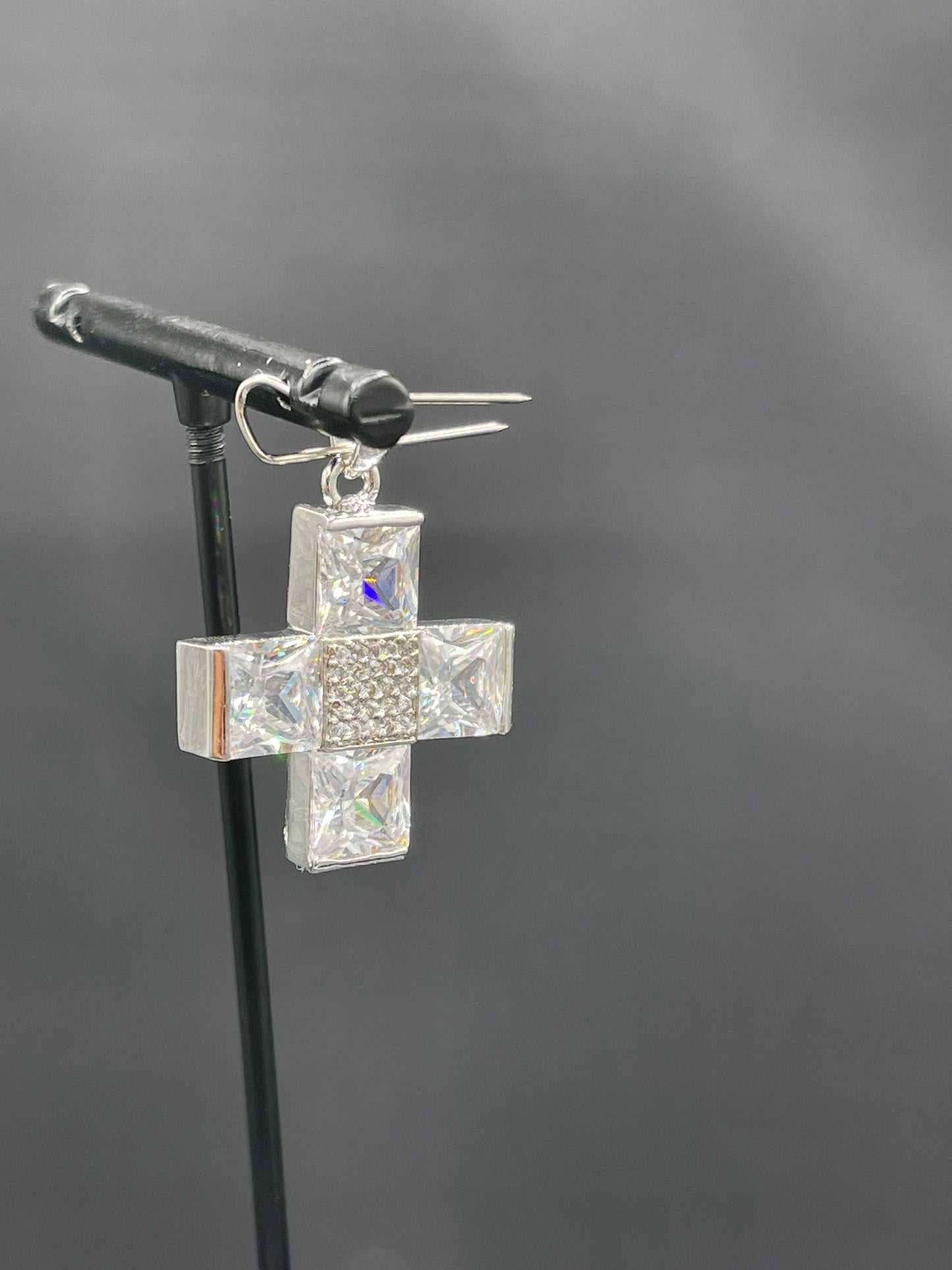 Cubic Zirconia Sterling Silver Handmade Cross Pendant