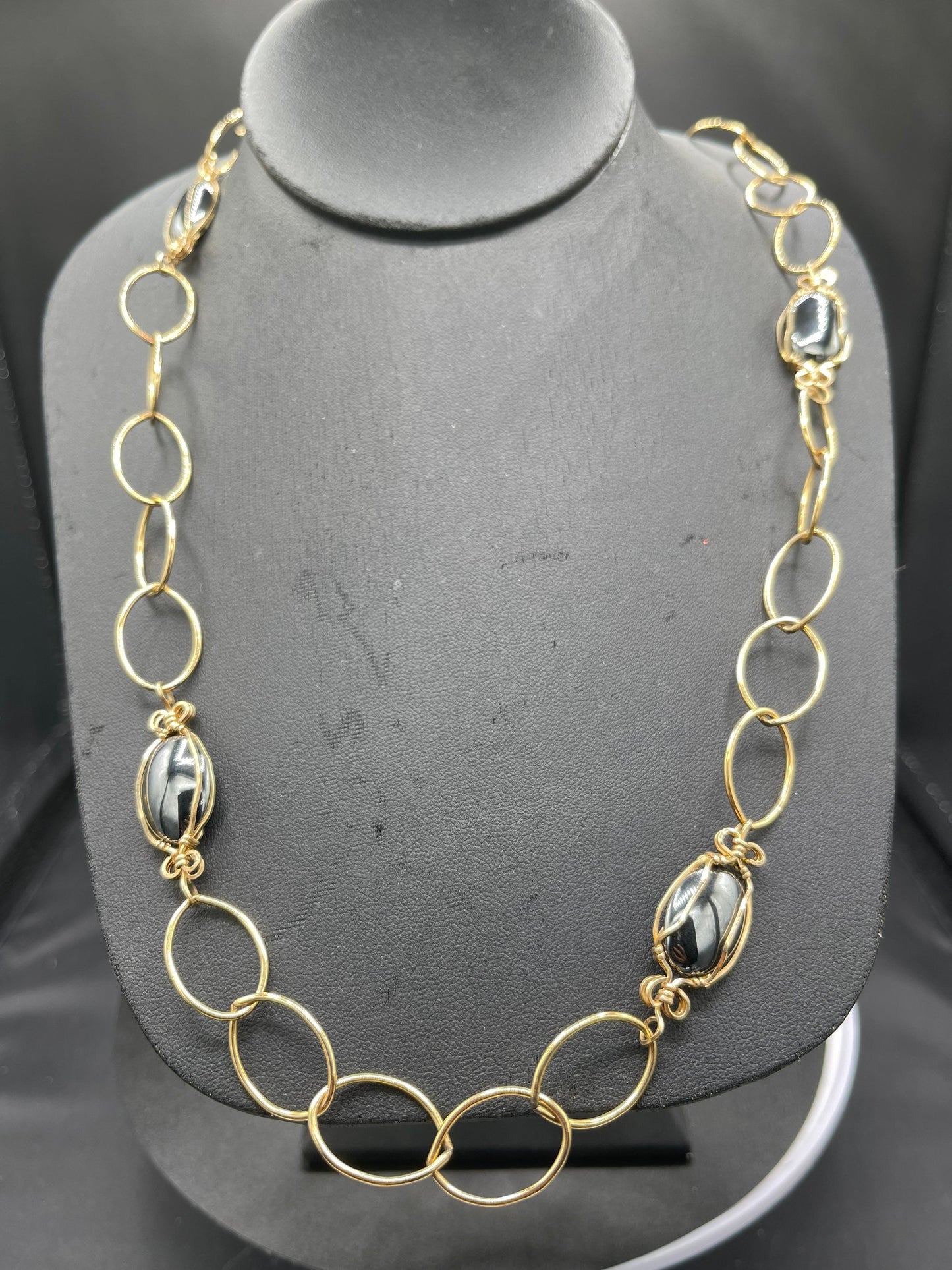 Natural Hematite 14k Gold-Filled Wire-Wrapped Necklace