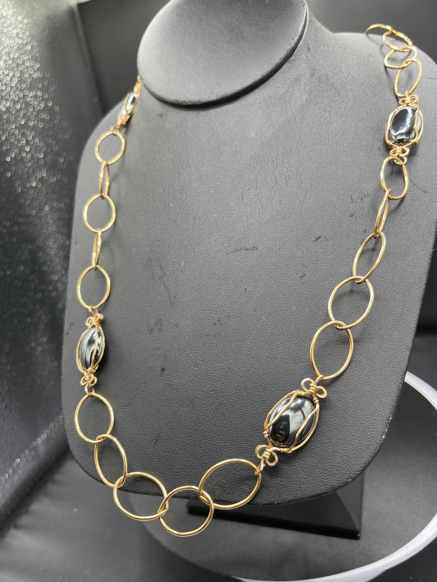 Natural Hematite 14k Gold-Filled Wire-Wrapped Necklace