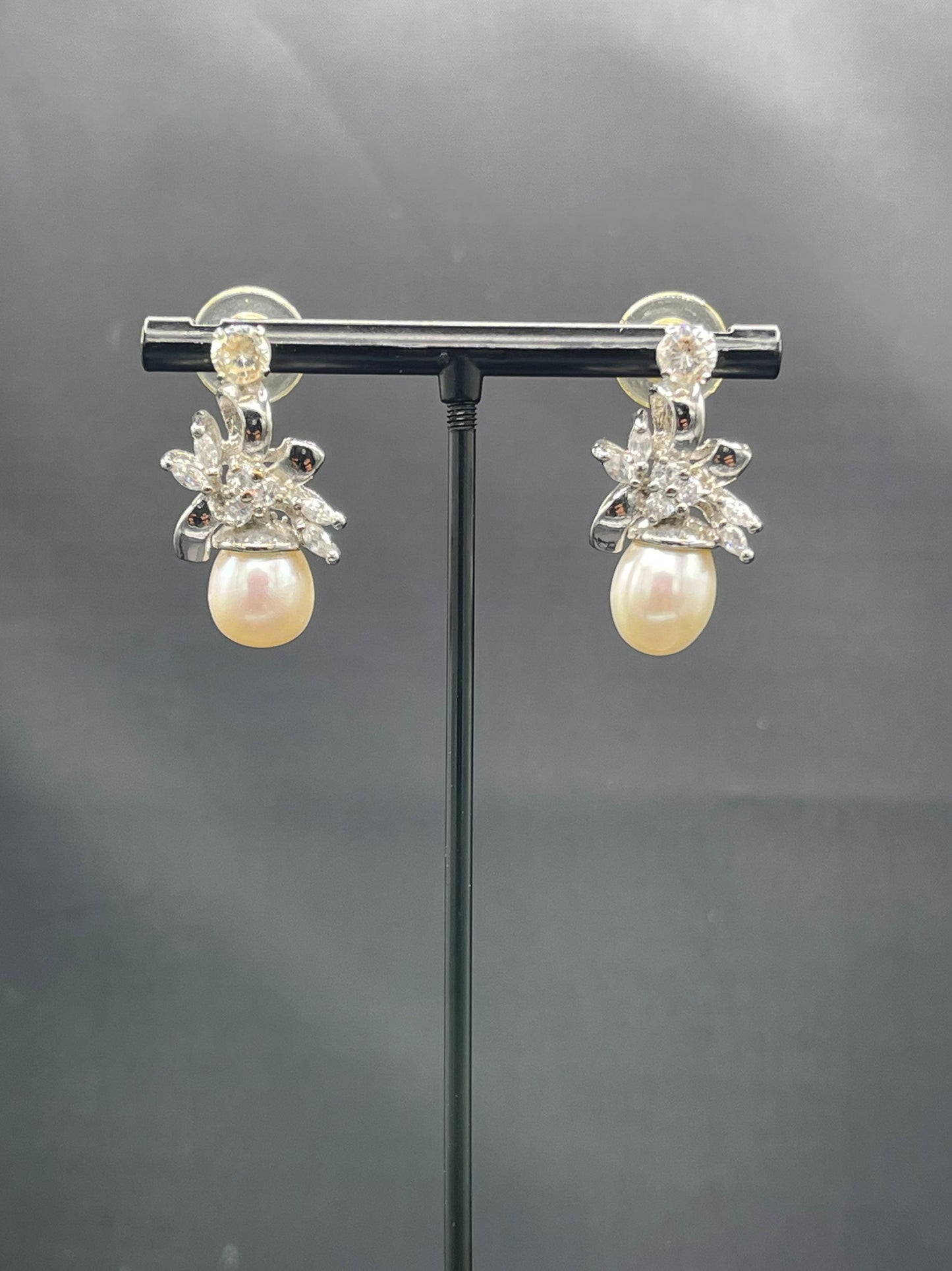 Freshwater Pearl & Cubic Zirconia Sterling Silver Earrings