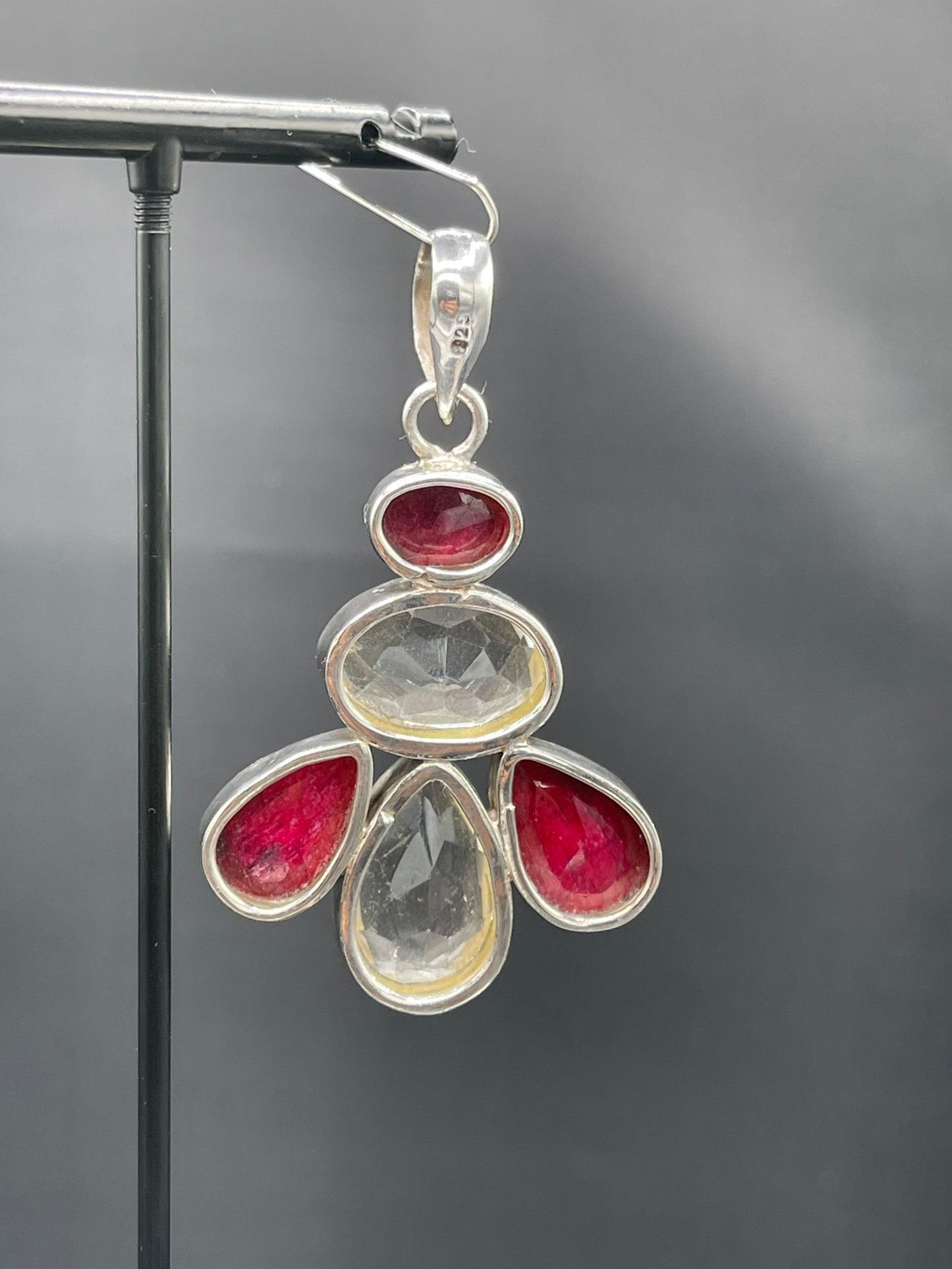 Natural Ruby & White Topaz Sterling Silver Pendant