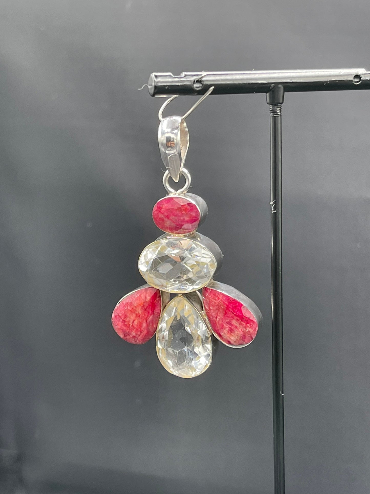 Natural Ruby & White Topaz Sterling Silver Pendant