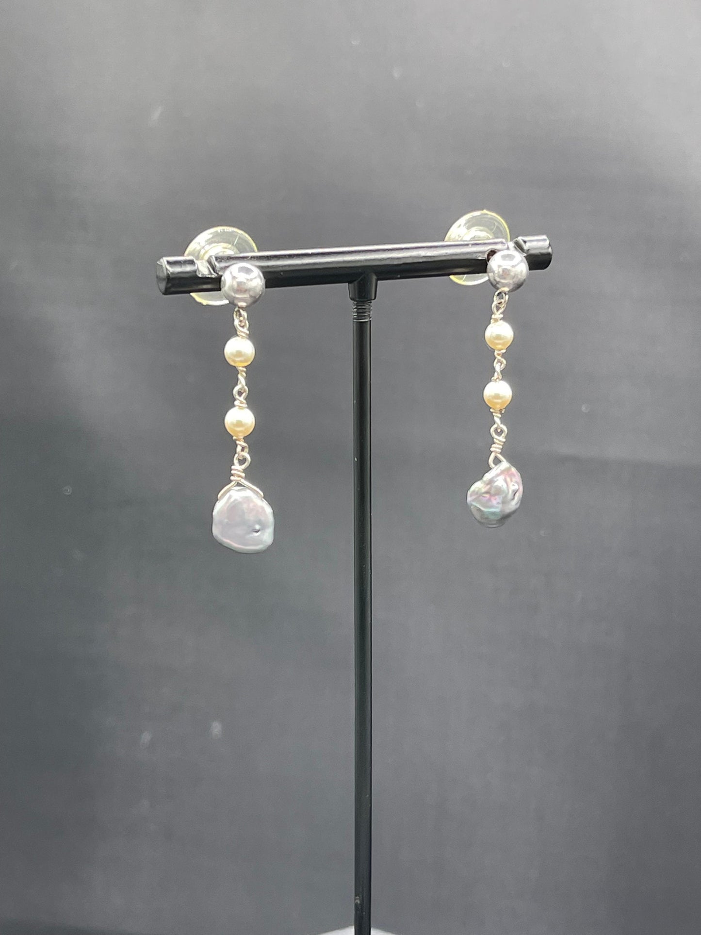 Natural Baroque Freshwater Pearl Sterling Silver Dangle Earrings