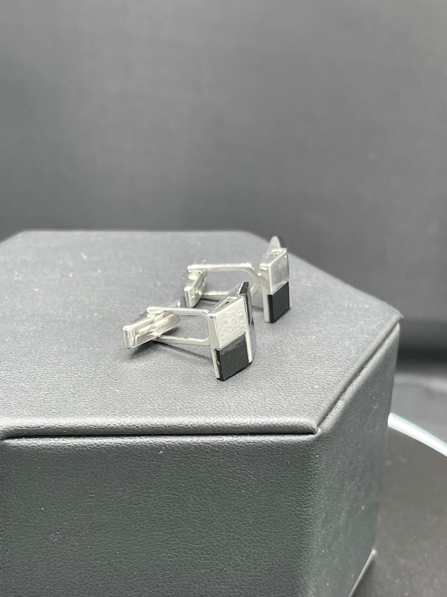 Natural Onyx Sterling Silver Square Cufflinks