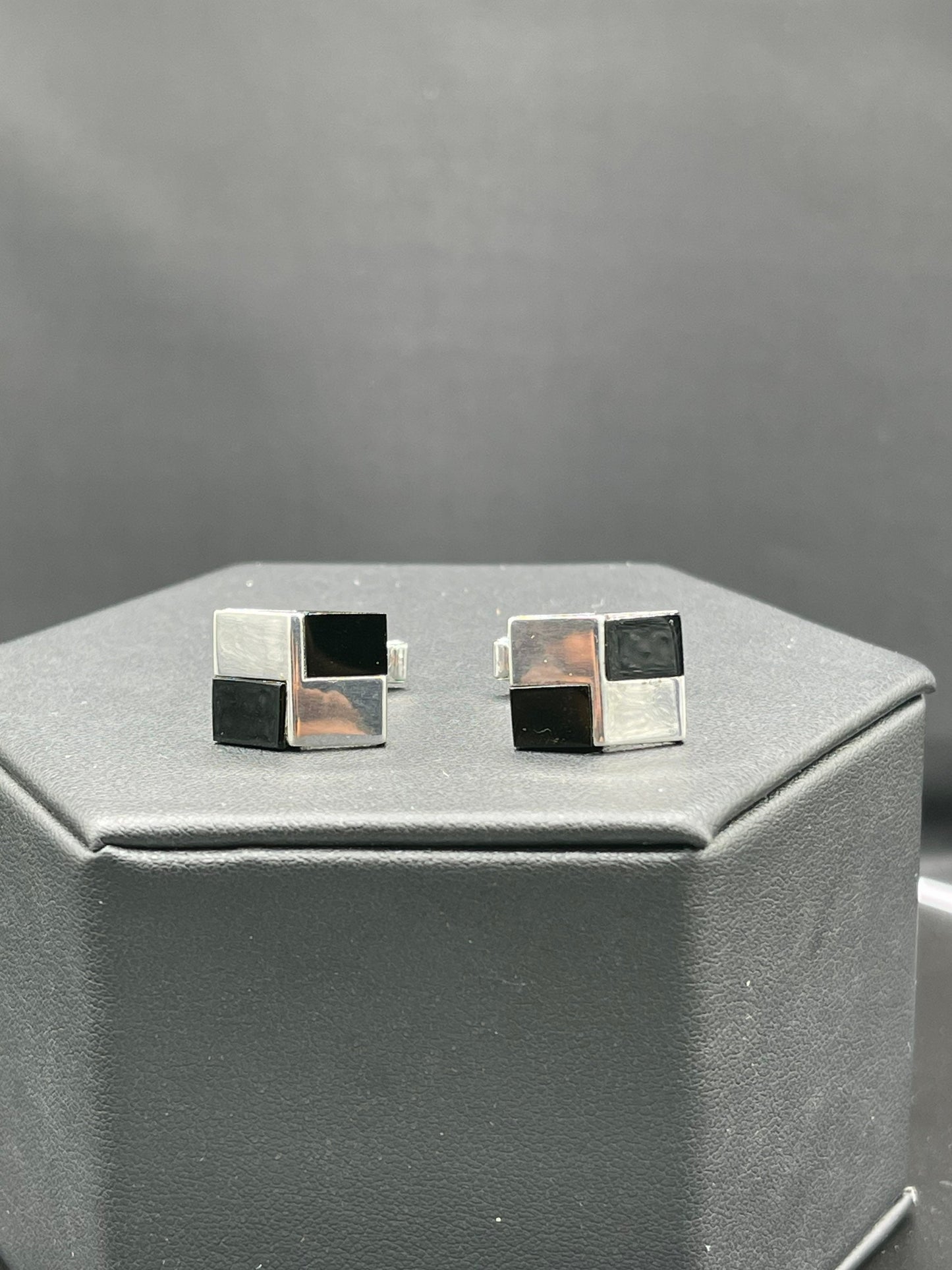 Natural Onyx Sterling Silver Square Cufflinks