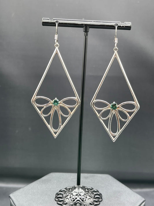 Large Green Quartz Sterling Silver Butterfly Dangle Earrings