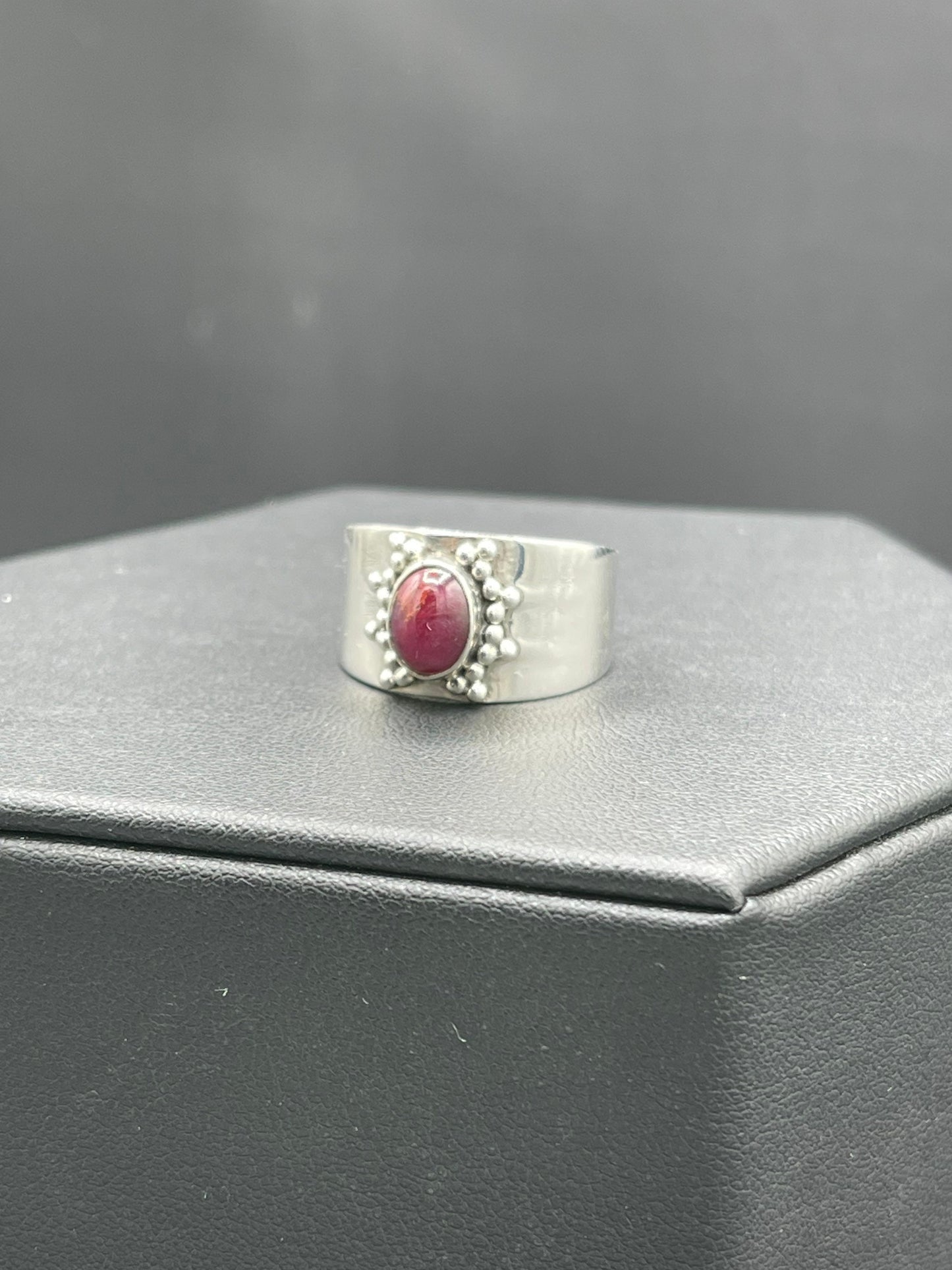 Natural Ruby Cabochon Sterling Silver Cigar Ring (Size 8.5)