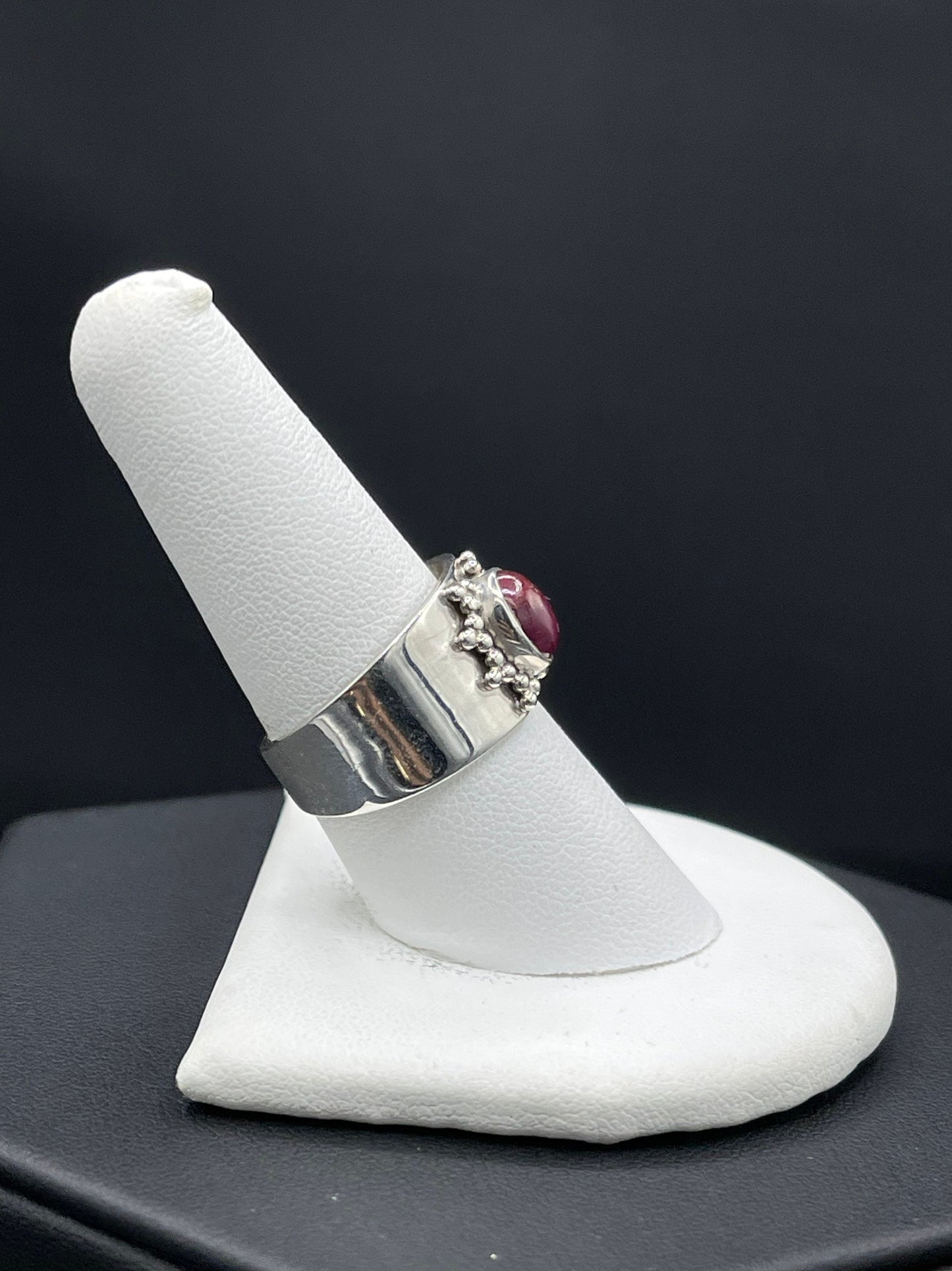 Natural Ruby Cabochon Sterling Silver Cigar Ring (Size 8.5)