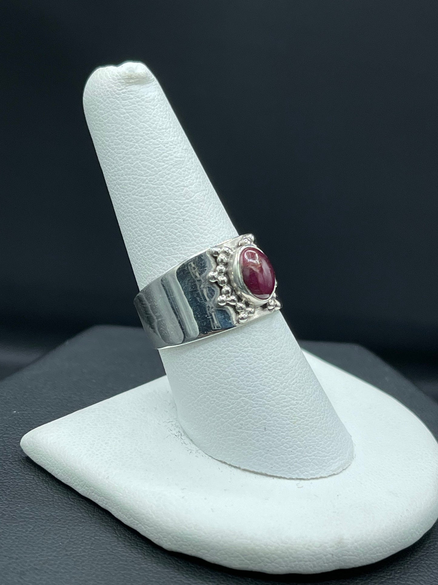 Natural Ruby Cabochon Sterling Silver Cigar Ring (Size 8.5)