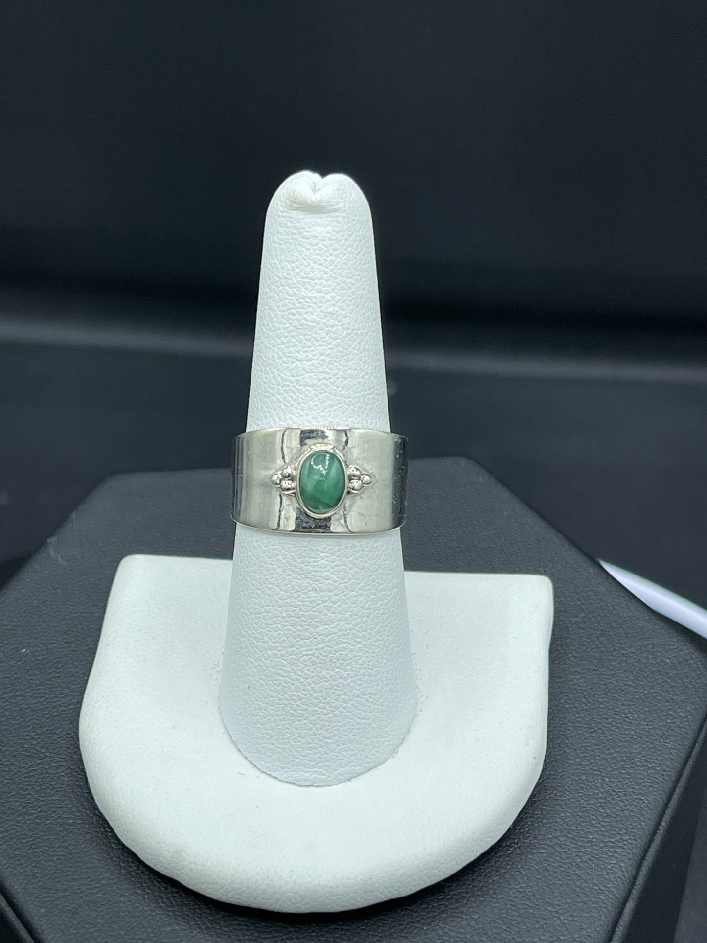 Natural Malachite Sterling Silver Cigar Ring (Size 8)