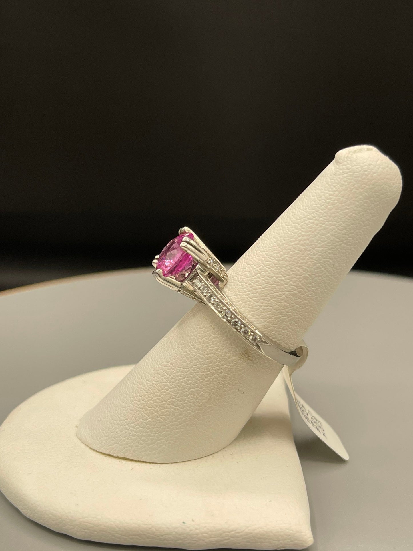 3.91 Carat GIA Certified Pink Sapphire & Diamond Platinum Engagement Ring (Size 6.5)