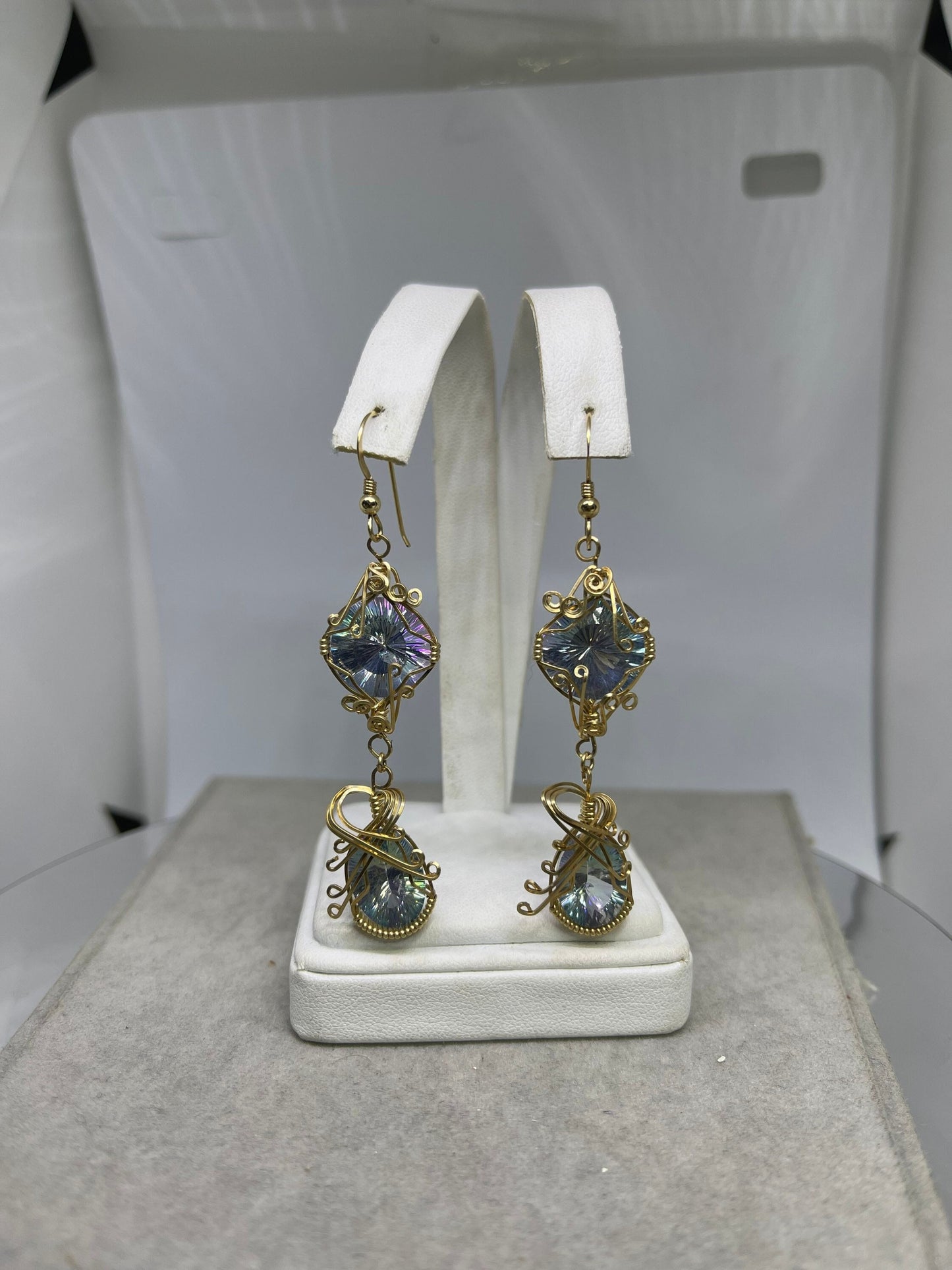 Mercury Mystic Topaz 14k Gold Filled Wire Wrapped Dangle Earrings