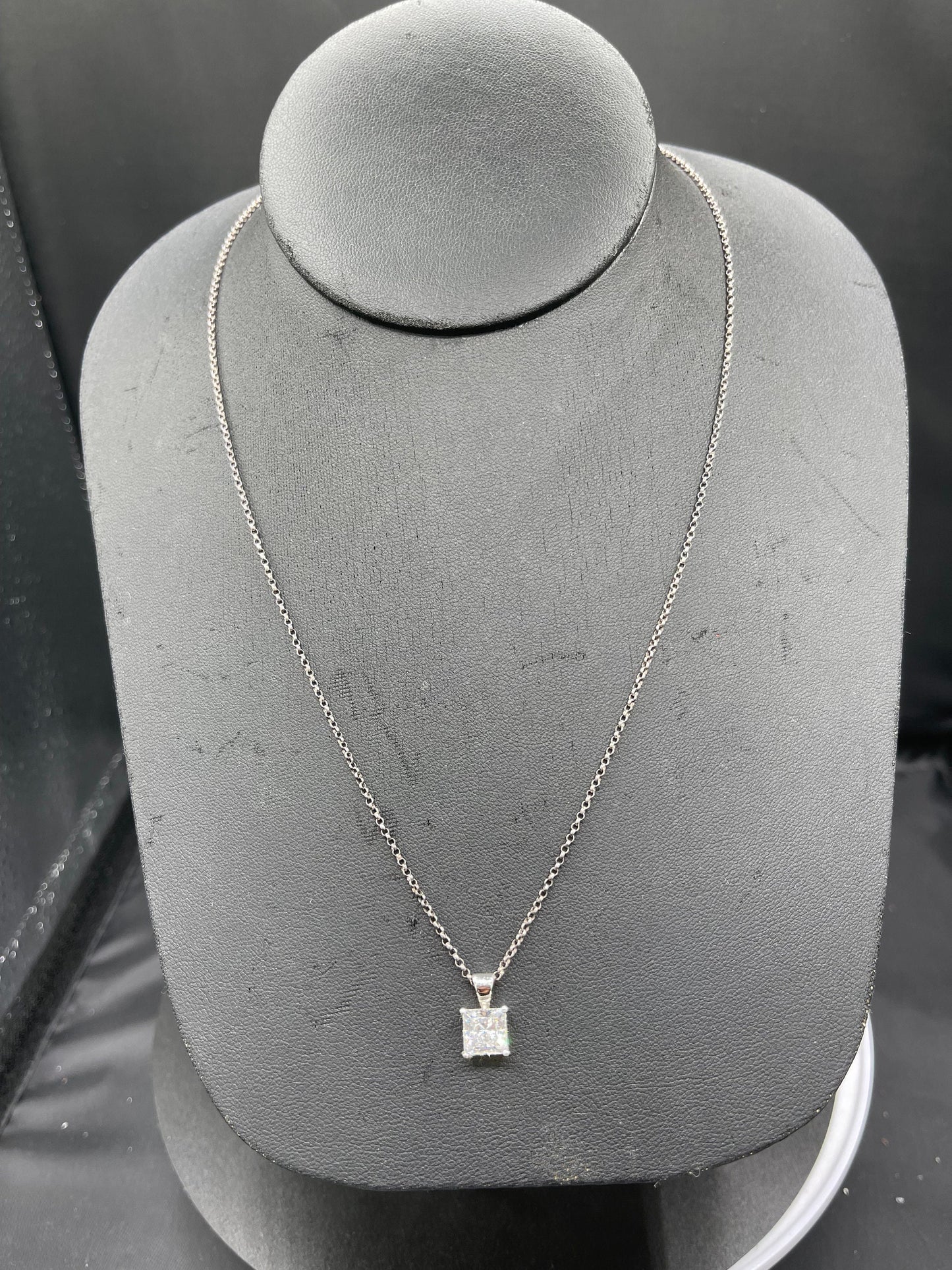 Cubic Zirconia Cushion Cut Sterling Silver Chain Necklace