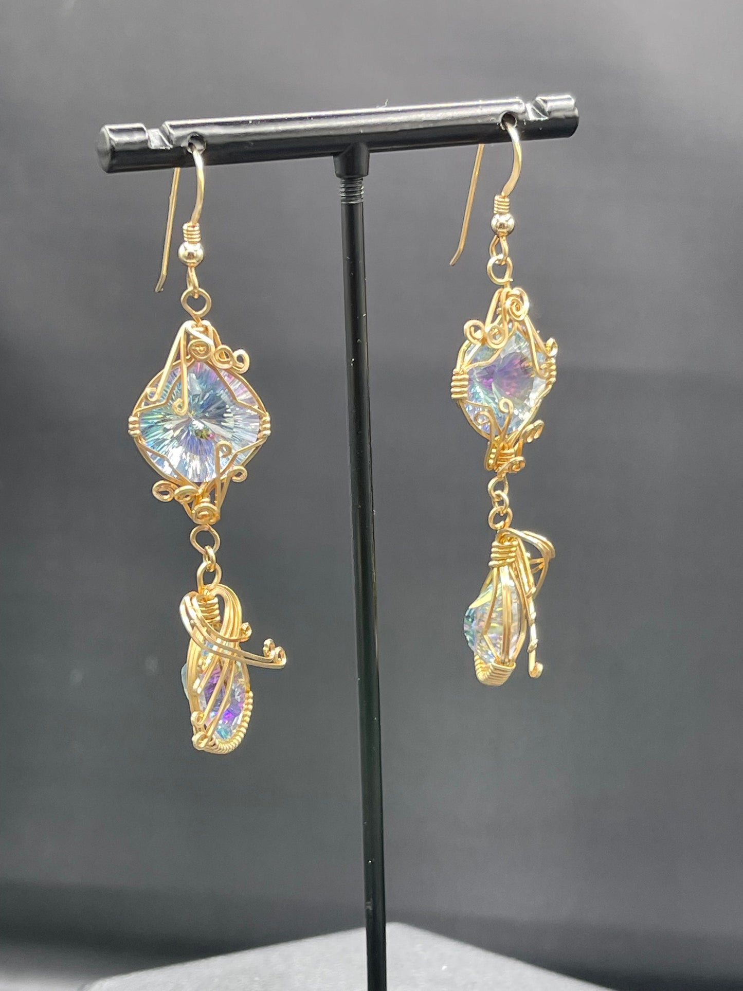 Mercury Mystic Topaz 14k Gold Filled Wire Wrapped Dangle Earrings