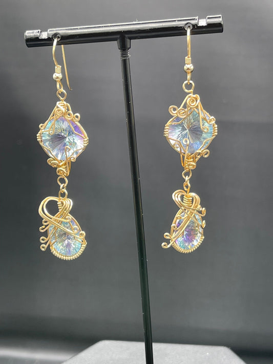 Mercury Mystic Topaz 14k Gold Filled Wire Wrapped Dangle Earrings