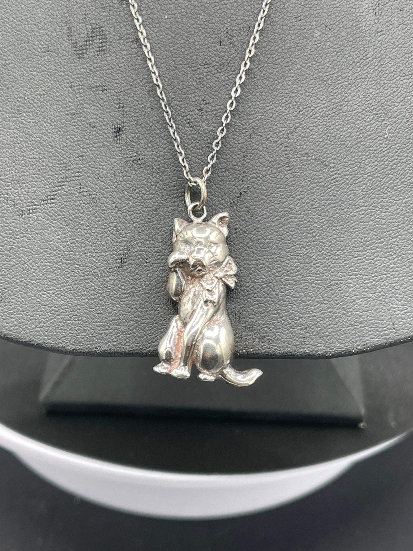 Handmade Cat Sterling Silver Pendant & Necklace