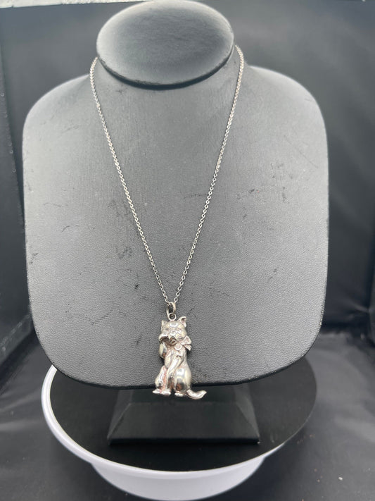 Handmade Cat Sterling Silver Pendant & Necklace