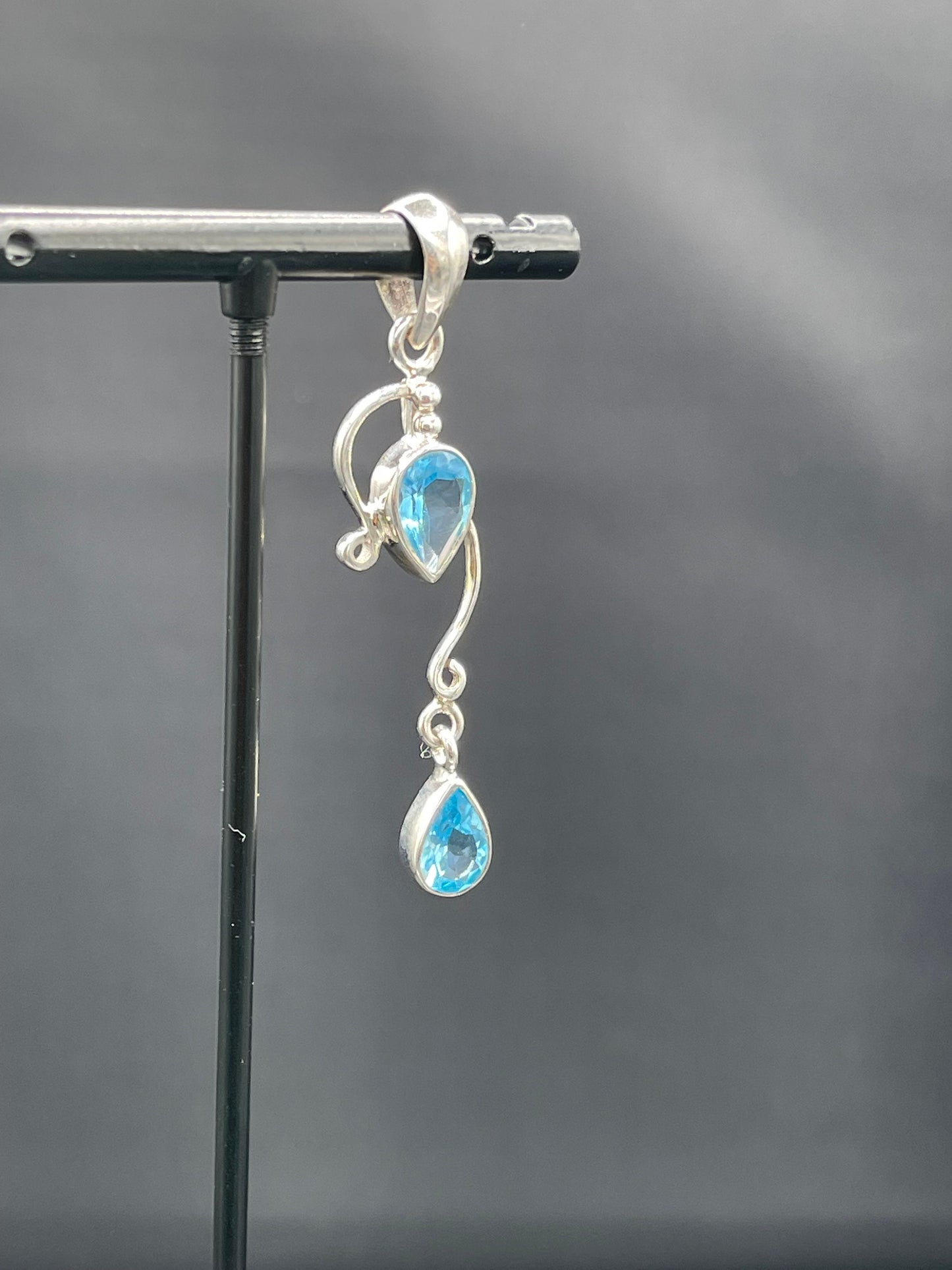 Fancy Blue Topaz Sterling Silver Dangle Pendant