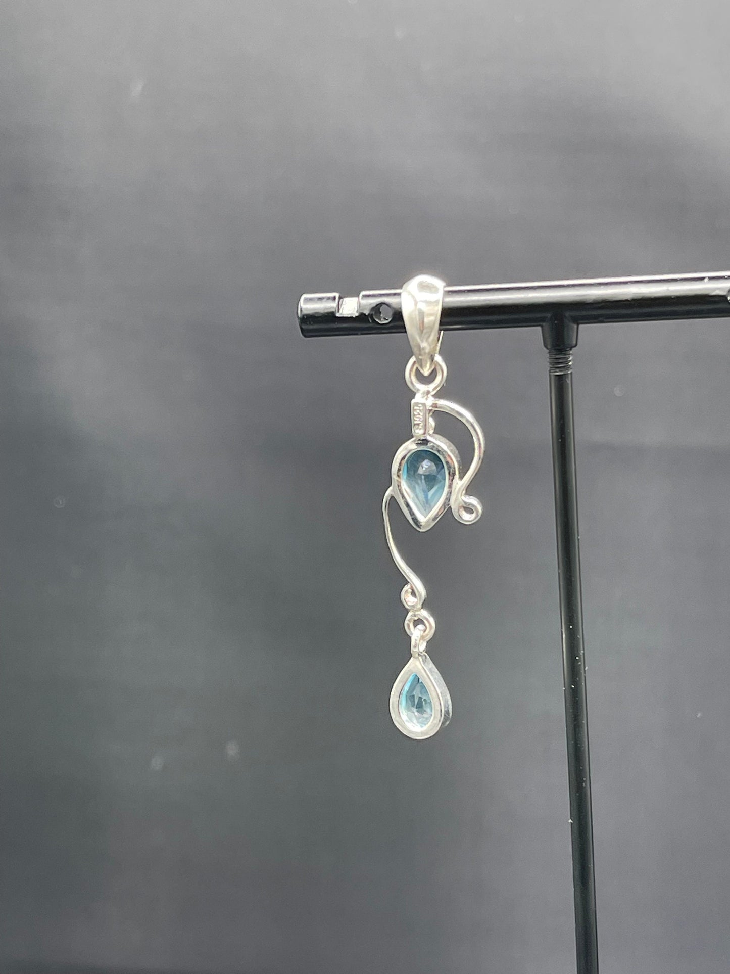 Fancy Blue Topaz Sterling Silver Dangle Pendant