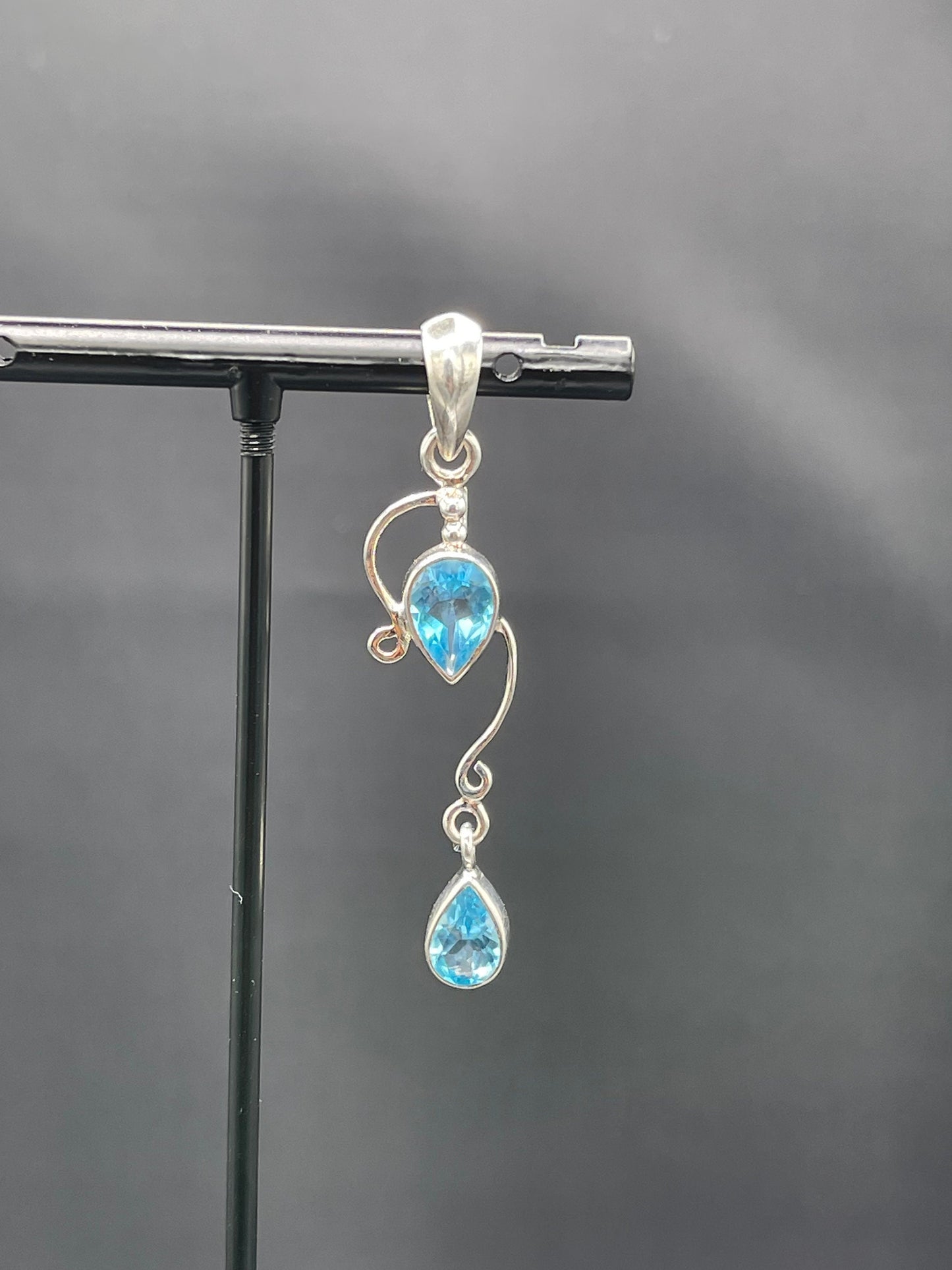 Fancy Blue Topaz Sterling Silver Dangle Pendant