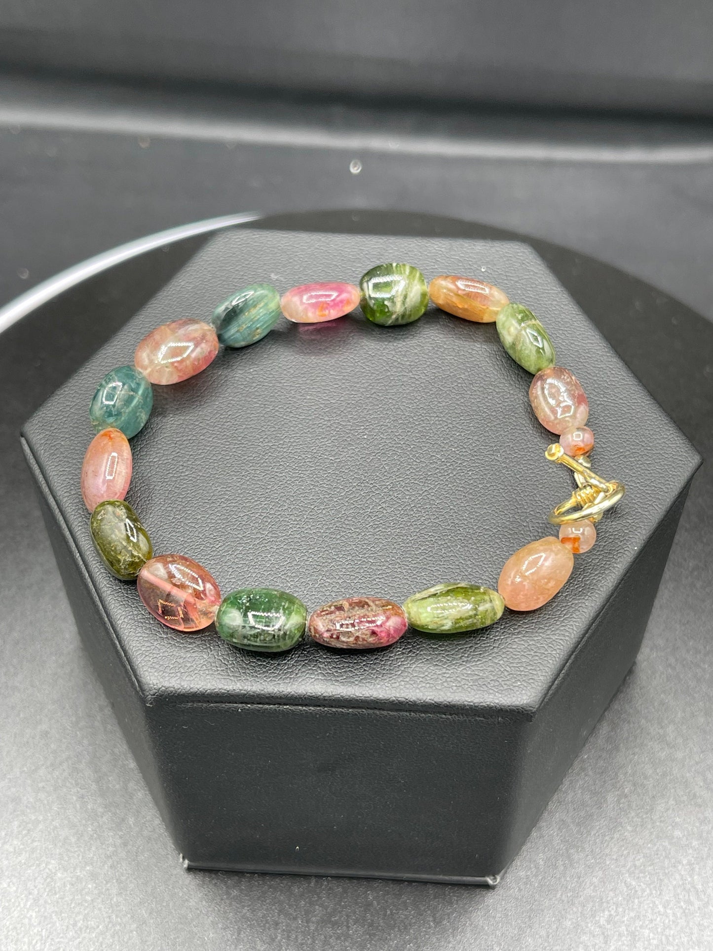 Natural Multicolor Tourmaline Beaded Vermeil Bracelet