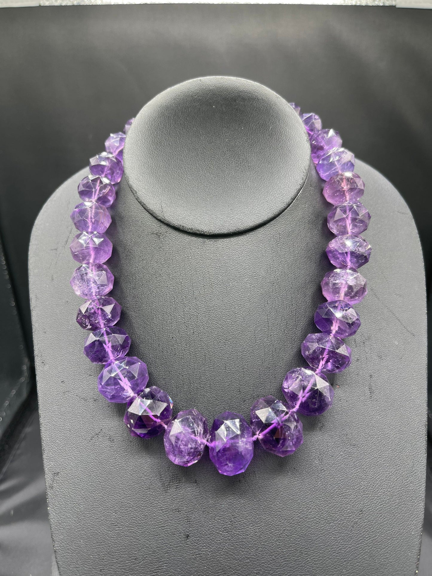 800 Carat Natural Faceted Amethyst Beaded Sterling Silver Choker Necklace