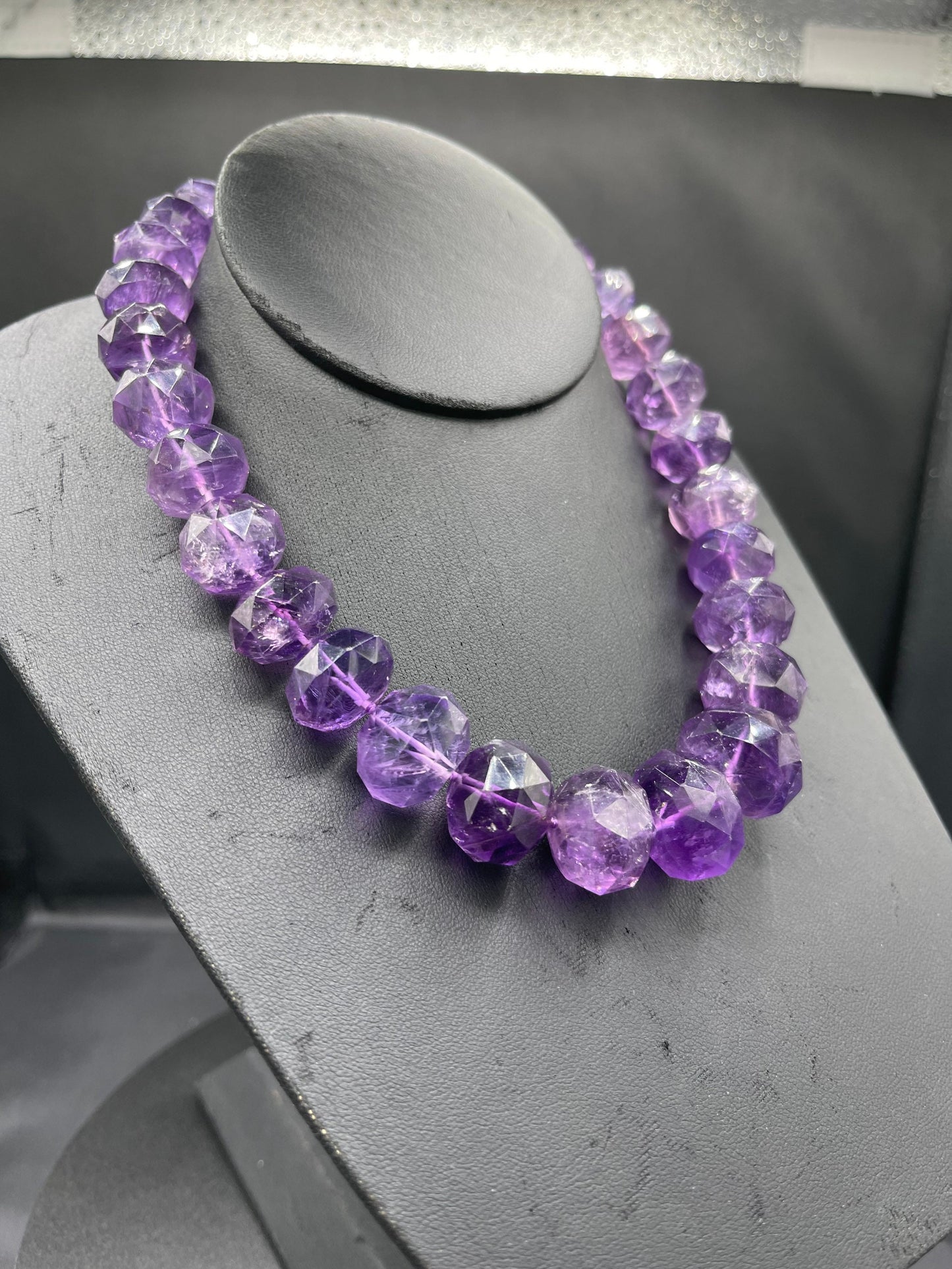 800 Carat Natural Faceted Amethyst Beaded Sterling Silver Choker Necklace