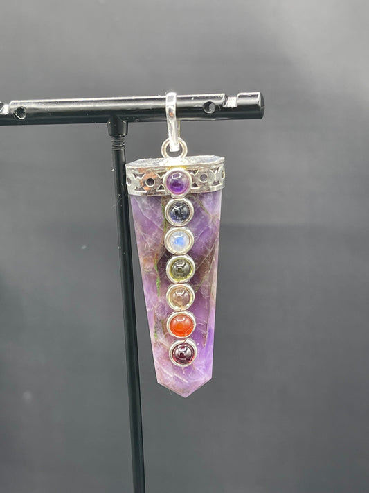 Natural Amethyst & Chakra Gemstone Sterling Silver Pendant