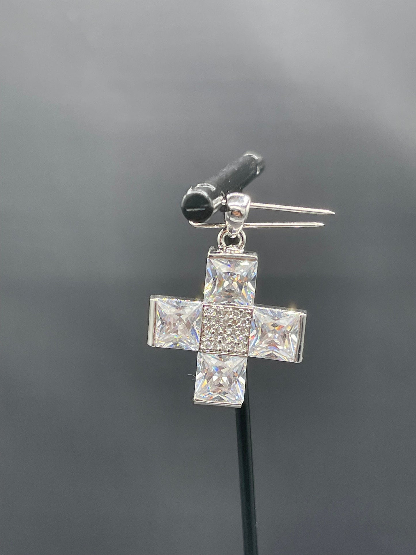 Cubic Zirconia Sterling Silver Handmade Cross Pendant