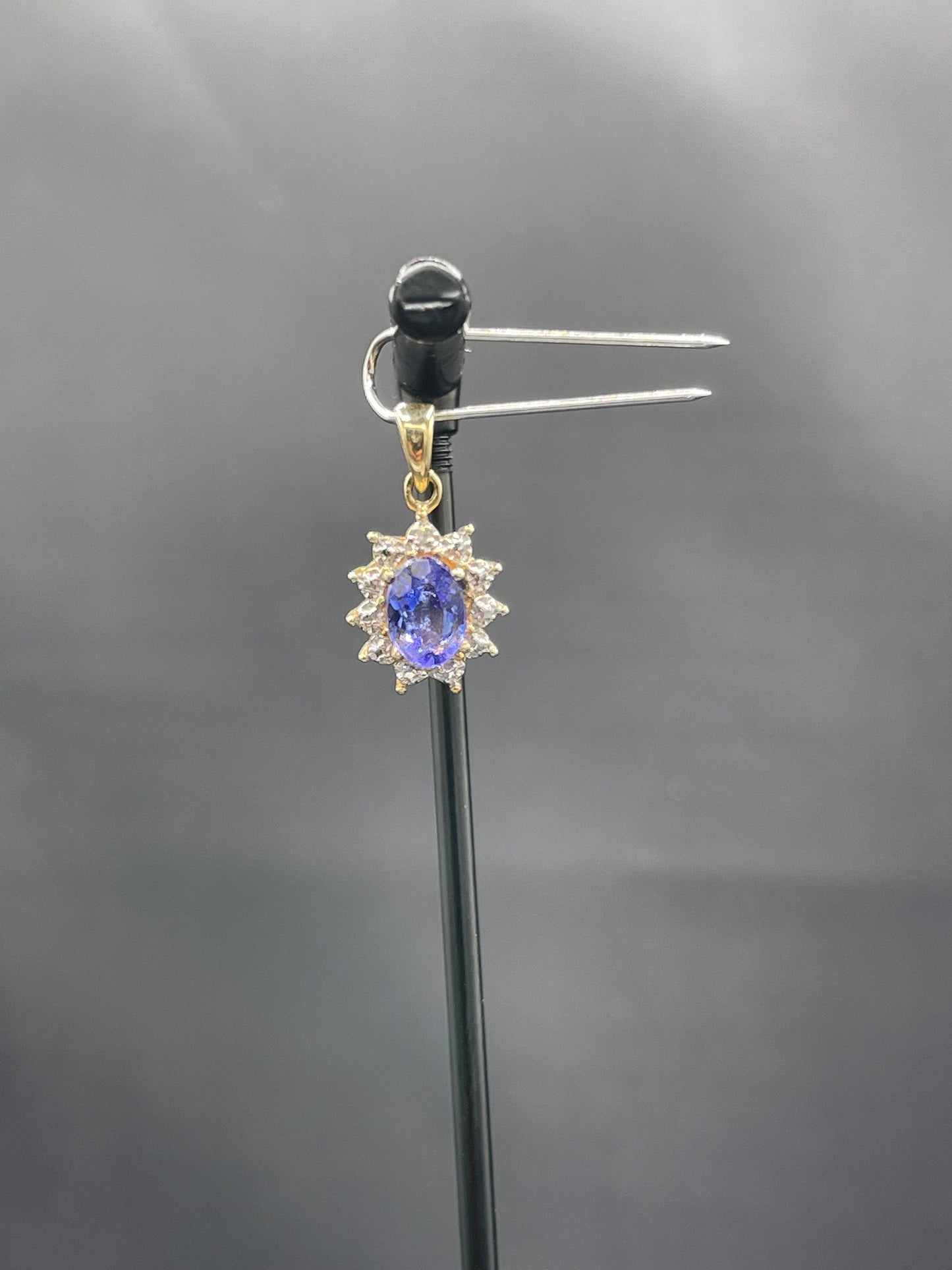 Natural Tanzanite & Diamond 14k Yellow Gold Pendant