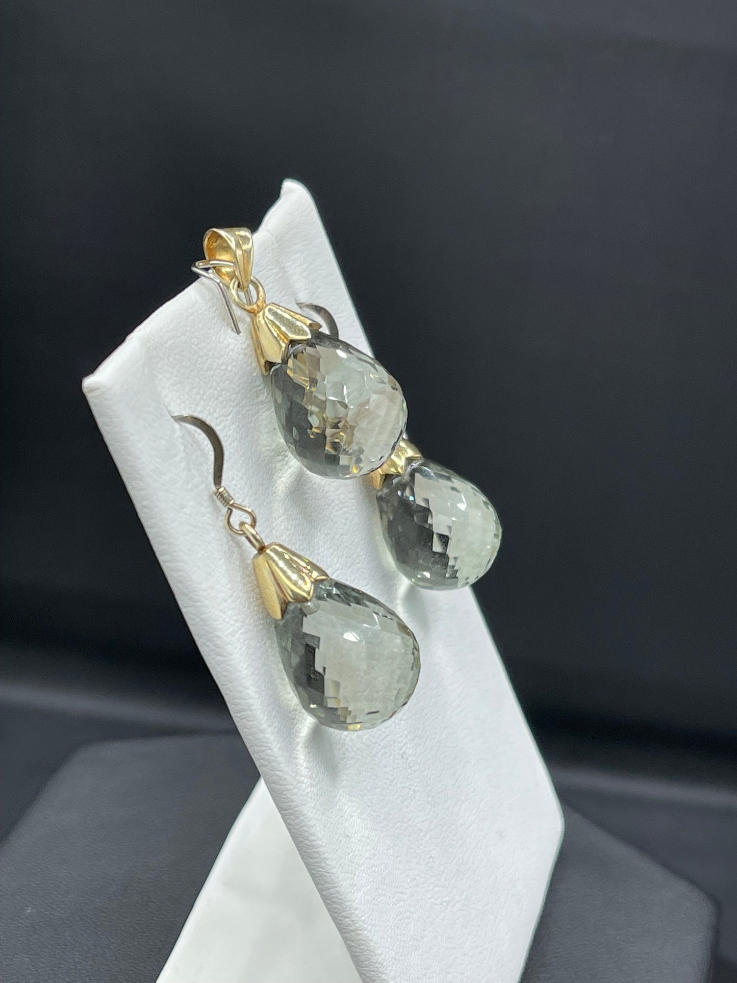 Natural Green Amethyst Briolette Sterling Silver Earring & Pendant Set