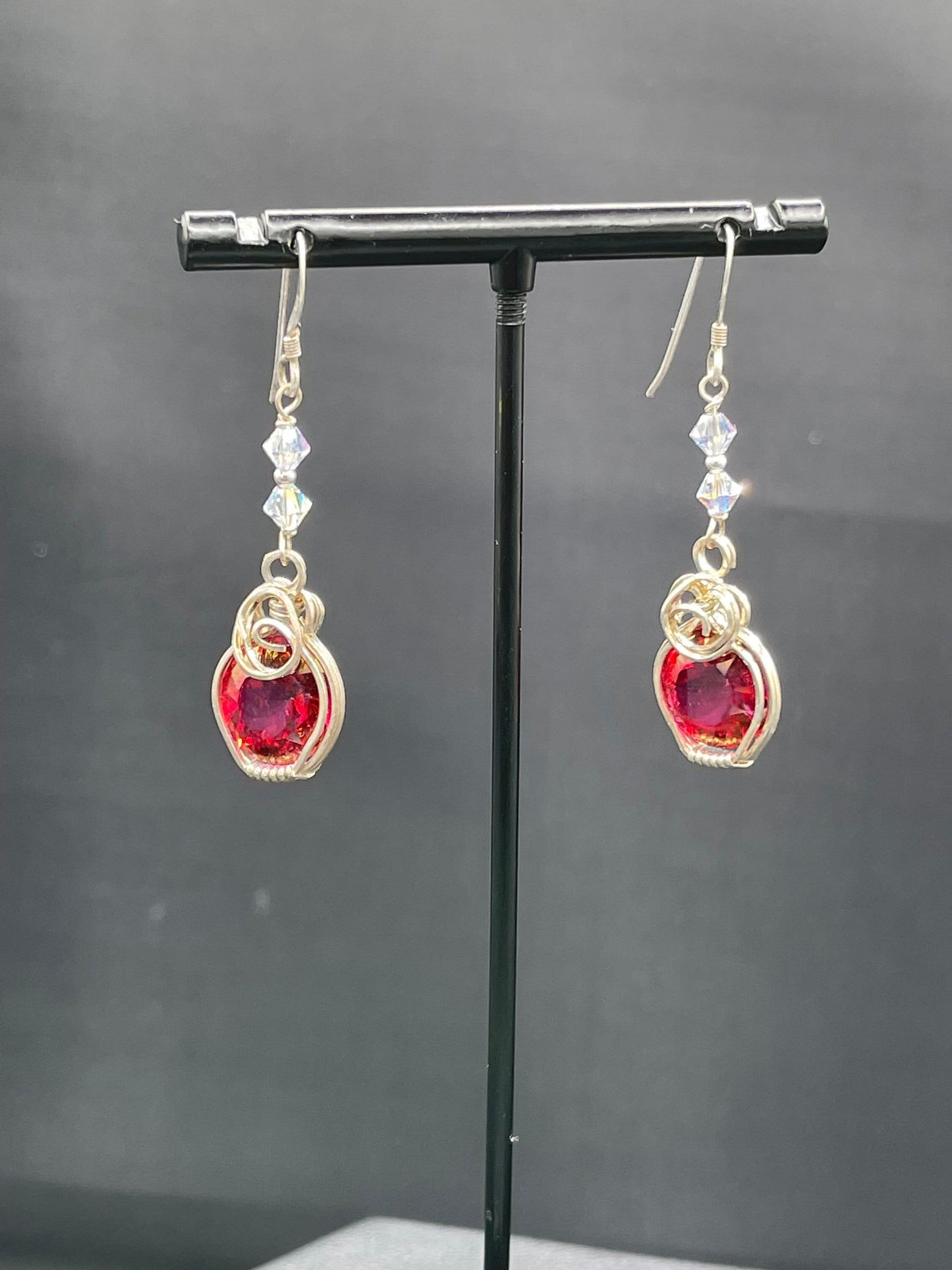 Fire Mystic Topaz & Swarovski Crystal Sterling Silver Wire Wrapped Dangle Earrings