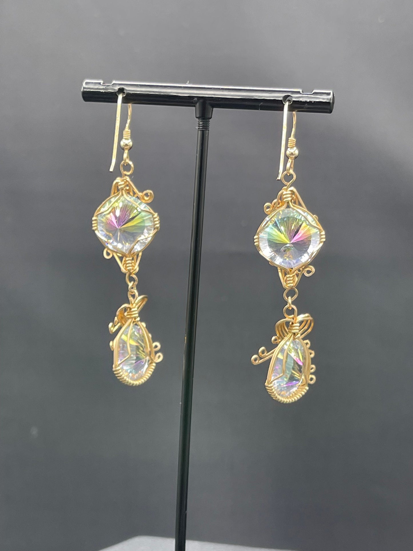 Mercury Mystic Topaz 14k Gold Filled Wire Wrapped Dangle Earrings